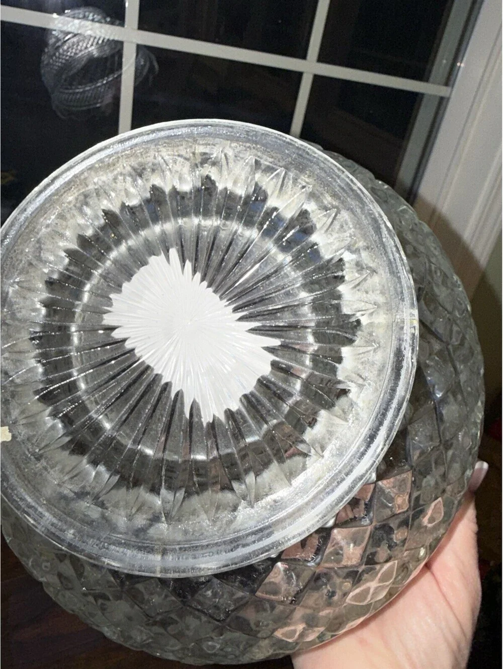 Wexford Anchor Hocking ornate Bowl Footed Glass Center Piece Vtg, grandmacore
